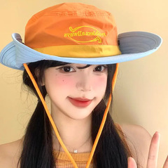 レトロカラーブロック漁師帽子女性の夏の屋外速乾性日焼け止めハイキング帽子小さな刺繍抗 UV サンシェードキャップ