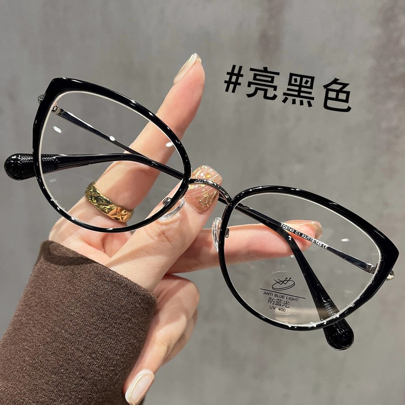 茶色俏皮猫眼镜框眼镜女近视可配度数高级感韩系素颜防蓝光平光镜|undefined