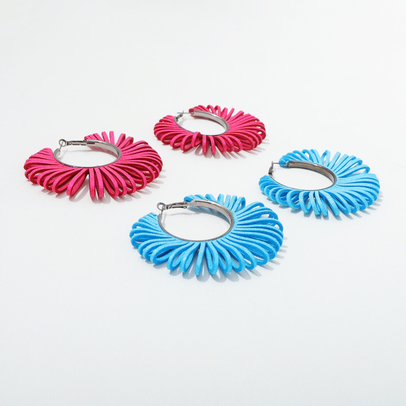 Parker Cross-Border Jewelry Exaggerated Design Fan-Shaped Trendyy Sunflower Personalized Circle Niche Double C Flower Earrings for Women