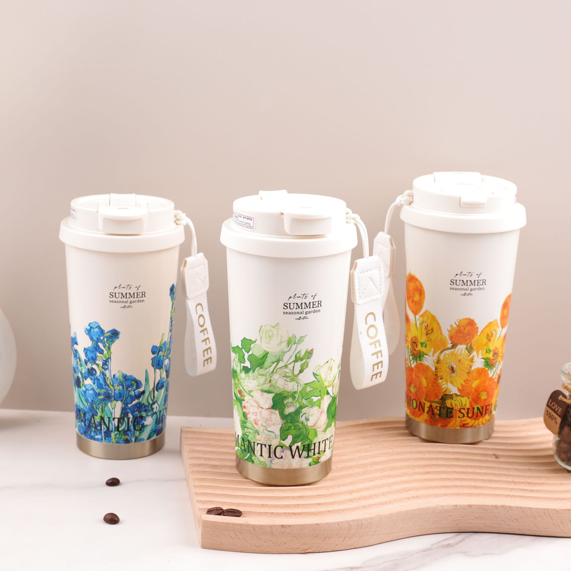 Taza de agua de alto valor 316 de acero inoxidable doble taza de paja de bebida taza de agua simple regalo taza de calor orquídea campana