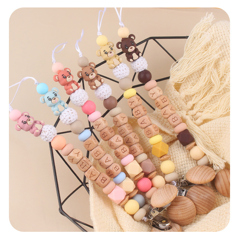 Productos para niños pequeños clip de tetina de beech creativo caricatura bebé 3D oso de silicona mordida de dientes molares tetina cadena anti-caída cadena