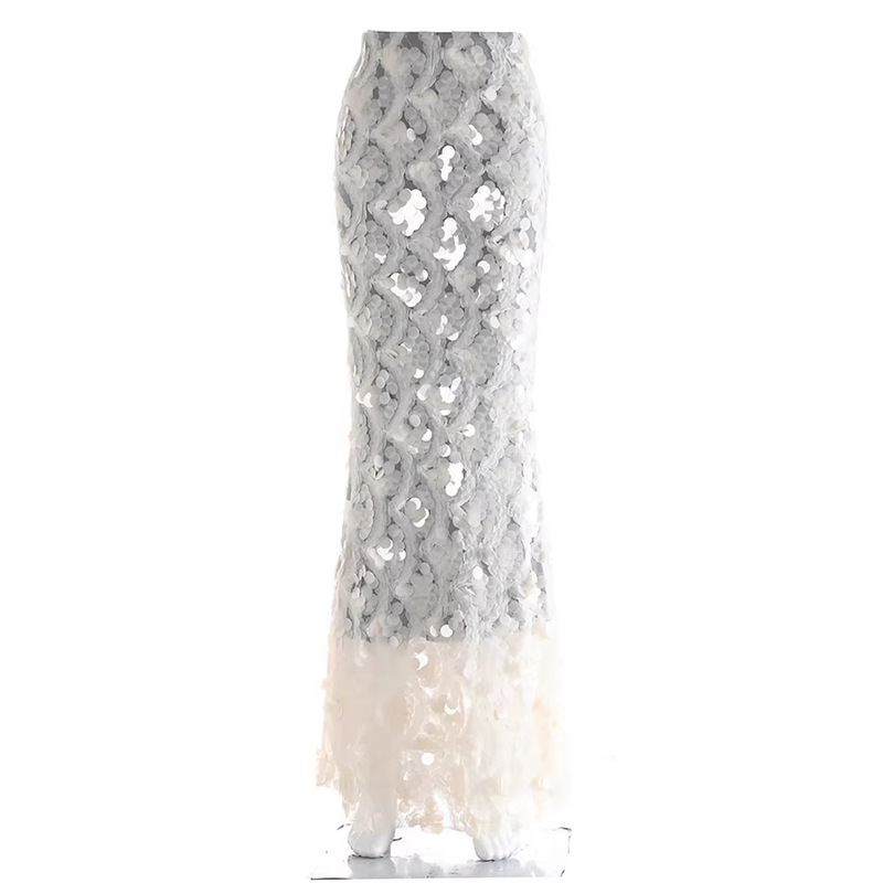 Mermaid Sequin Long Skirt with Fish Scale Design, French-Style Light Luxury Mermaid Bodycon Skirt, Heavily Embellished and Sparkling for Women