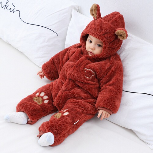 Baby jumpsuits, autumn and winter baby thickened warm rompers, newborn cotton padded clothes, baby clothes and velvet robes