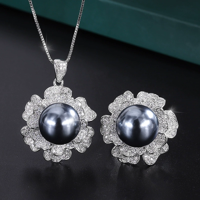 庄生生 Copper jewelry, stone inlay, beads from pearl, pendant, necklace, 14mm
