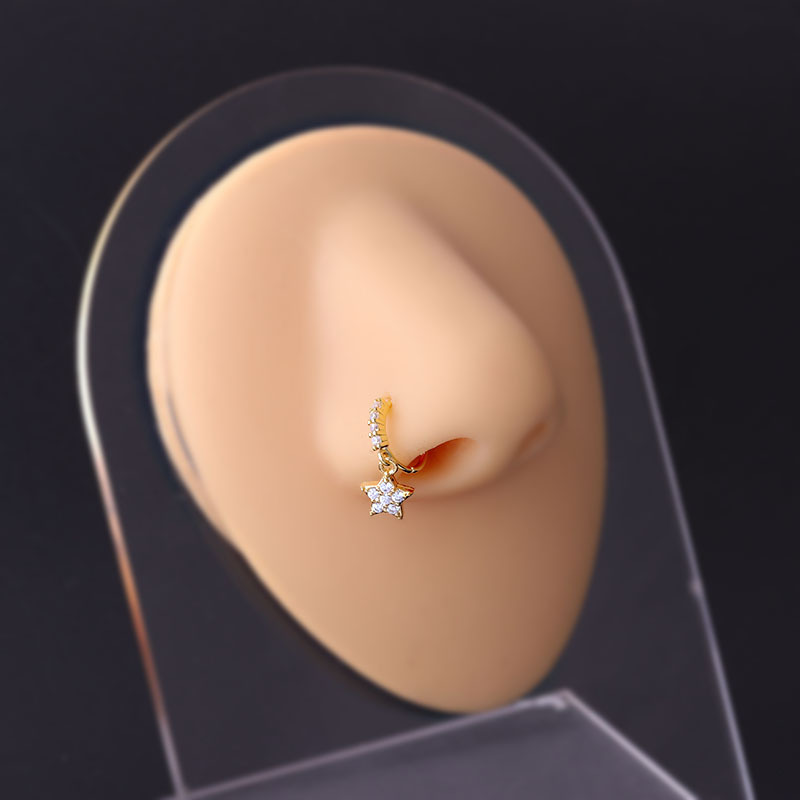 Plating Design New Nose Ornaments Stars Moon Heart Flowers Cross Zircon Copper Jewelry Nose Pin