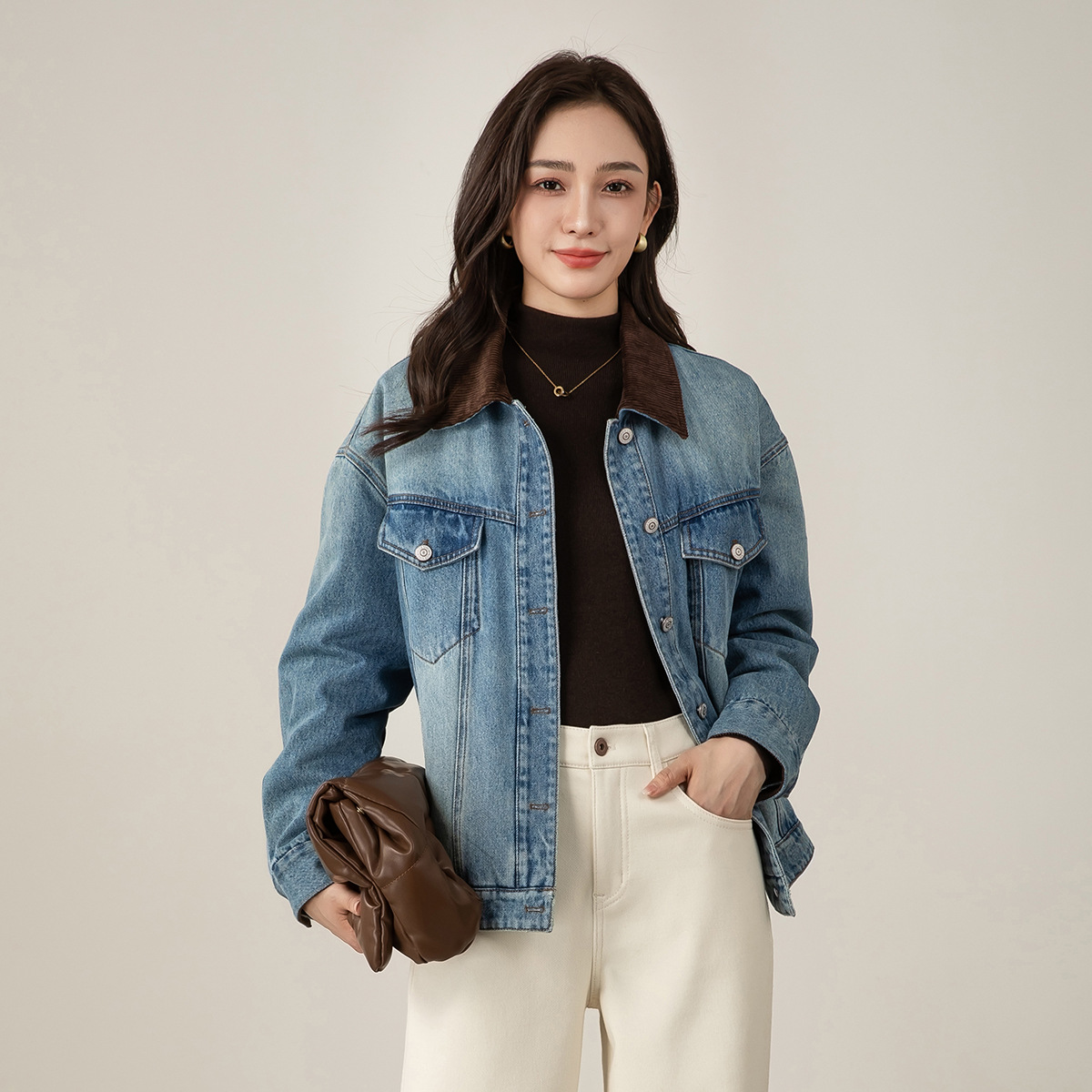 牛仔保暖休闲羽绒服女款冬季新款港风复古气质加厚外套