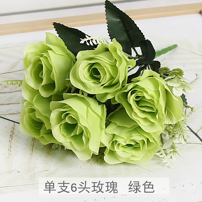 Flor artificial rosa 6 tenedores 6 cabezas flor falsa muebles para el hogar ins accesorios de fotografía de boda flor decorativa de alta gama