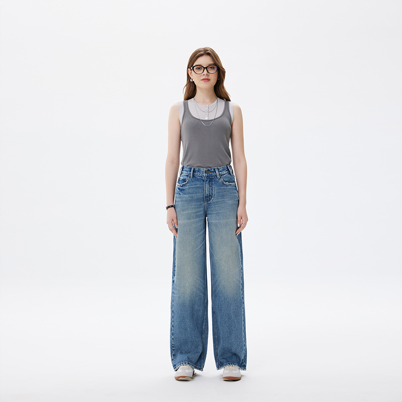 Mbb High-End 2026 Spring Women's High-Waisted Petite Floor-Length Intellectual Style Frayed Narrow Wide-Leg Straight Jeans Mbb High-End 2026 Spring Women's High-Waisted Petite Floor-Length Intellectual Style Frayed Narrow Wide-Leg Straight Jeans