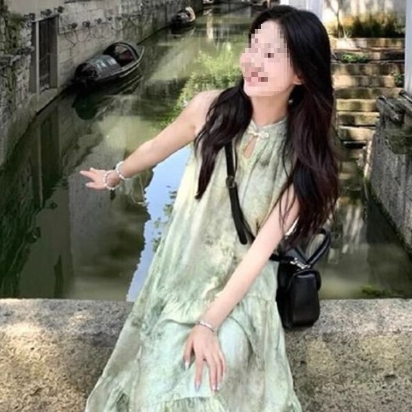 Long Dress with Buttoned Collar, Halter Neck, Loose Fit, Green, Summer, New Chinese Style, National Style, Sleeveless, Tea Forest Style, Super Fairy-Like