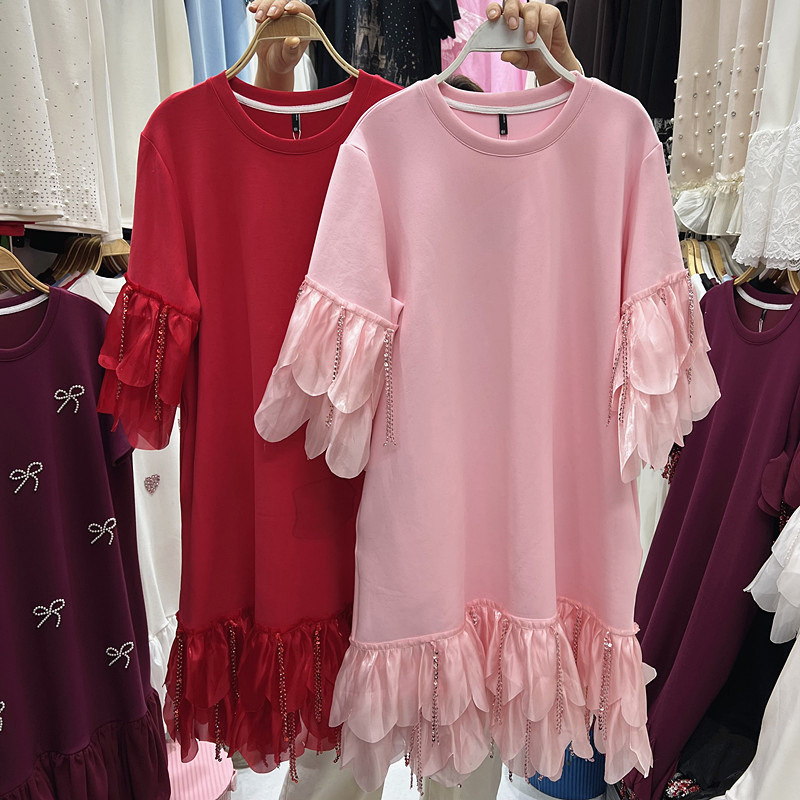 European and American Style Cross-Border Summer Women's Round-Neck Long Dress with Tassels and Petals, Slimming Early Summer Exquisite Dress European and American Style Cross-Border Summer Women's Round-Neck Long Dress with Tassels and Petals, Slimming Early Summer Exquisite Dress
