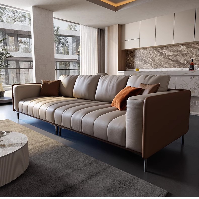 Sofá de cuero con teclas de piano, sofá de cuero italiano simple y moderno para la sala de estar, sofá de lujo ligero
