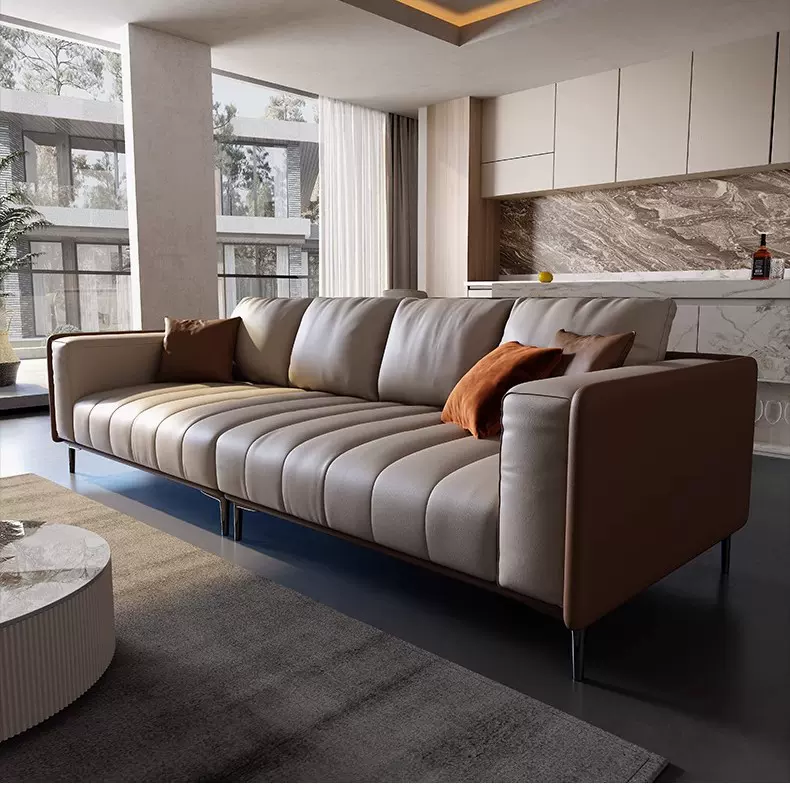 钢琴键真皮沙发头层牛皮意式极简约现代客厅直排轻奢小户型沙发