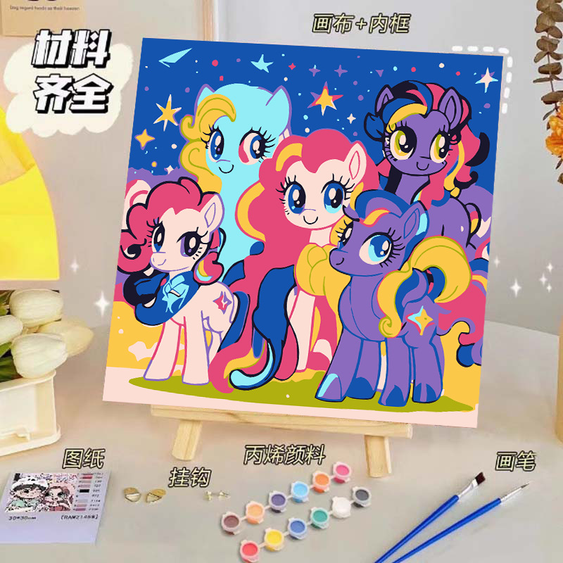 Pintura al óleo digital de bricolaje, dibujos animados para niños, pinturas para colorear hechas a mano, lindos puestos de animación curativos, comercio exterior transfronterizo