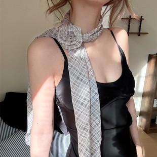 Summer Korean Style Rose Flower Silk Scarf Women's Fashionable All-match Elegant Spice Girl Long Neck Strap Ins High-end Ribbon
