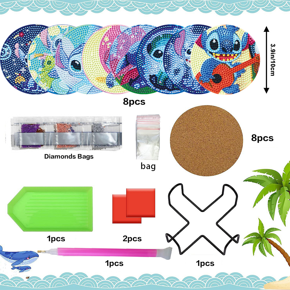 Posavasos redondo de pintura de diamantes AliExpress DIY con diamantes de imitación brillantes, decoración del hogar con soporte para tazas, patrón de dibujos animados con perlas, pintura DIY.