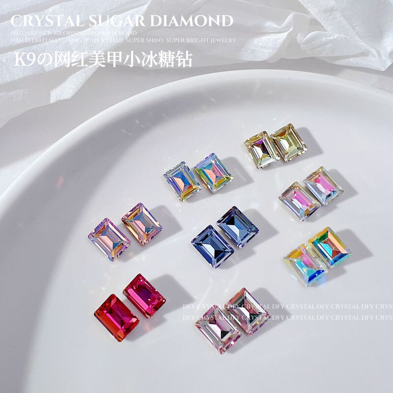 K9 Small Rock Candy Diamond Nail Art Diamond Decoration New Rectangular Right Angle Sugar Cube 5t Crystal Glass Special-Shaped Diamond Nail Decoration