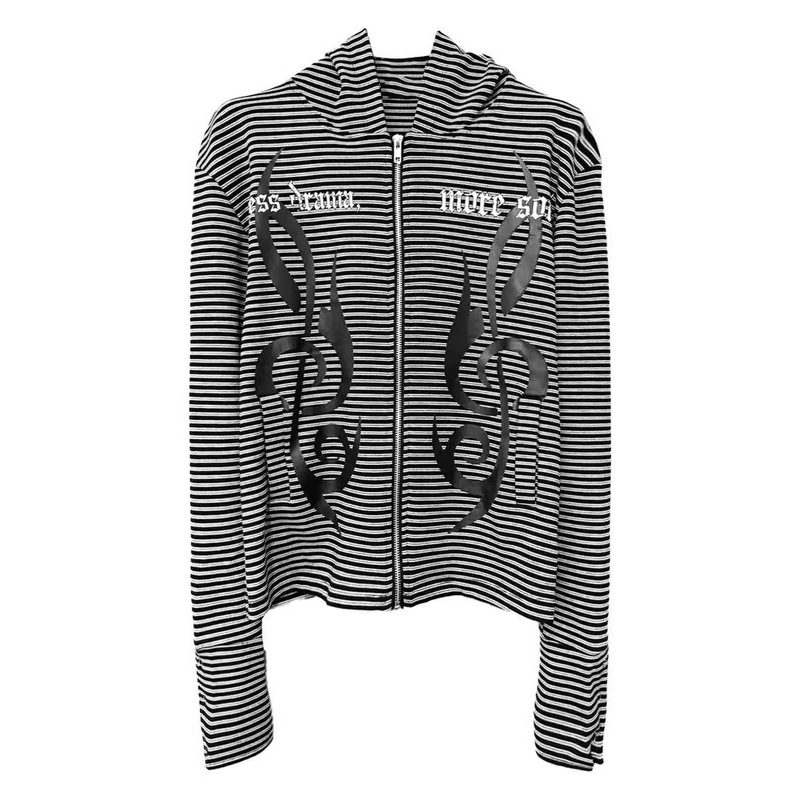 American-Style Trendy Niche Brand Totem Punk Gothic Musical Note Striped Zip-Up Slim-Fit Hooded Cardigan Jacket for Men and Women American-Style Trendy Niche Brand Totem Punk Gothic Musical Note Striped Zip-Up Slim-Fit Hooded Cardigan Jacket for Men and Women