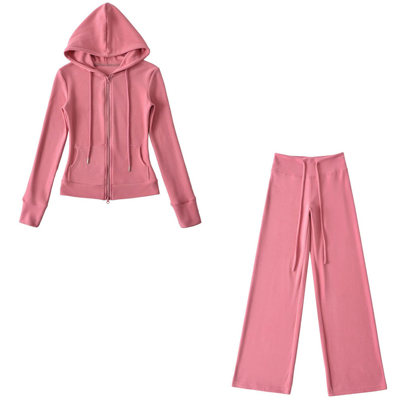 Relaxed Fit Red Sports Suit with Long-Sleeve Hooded Zip-Up Jacket and Loose Drawstring Wide-Leg Pants Relaxed Fit Red Sports Suit with Long-Sleeve Hooded Zip-Up Jacket and Loose Drawstring Wide-Leg Pants