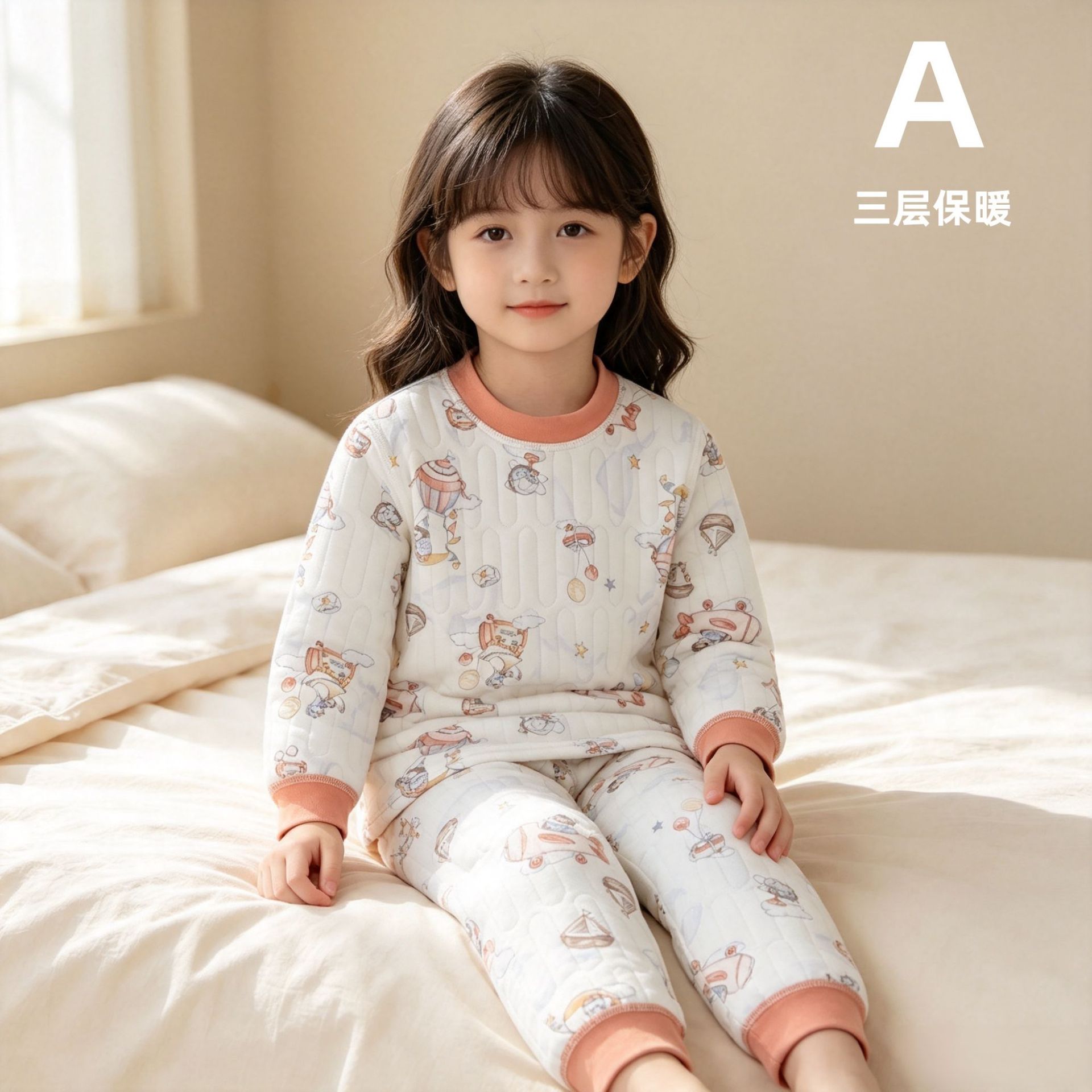 Children's quilted keep warm pijama