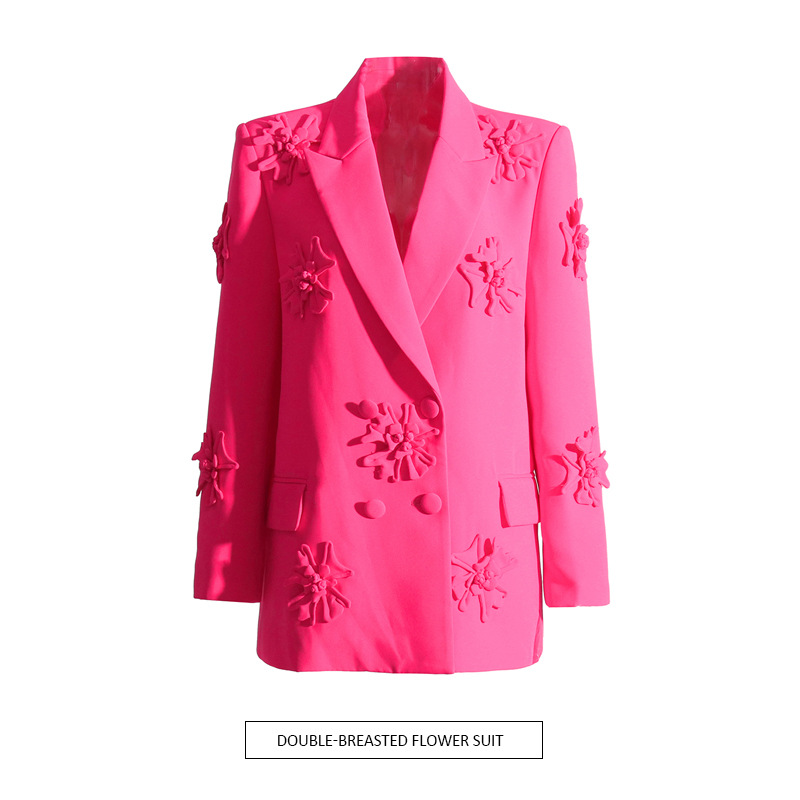 Design di abbigliamento femminile stile di nicchia piccolo abito 2024 nuovo temperamento risvolto medio pesante giacca da abito floreale tridimensionale per le donne_voghion.com
