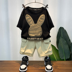 男童夏季套裝2024新款洋氣兒童夏裝短袖痞帥男孩工裝短褲兩件套潮