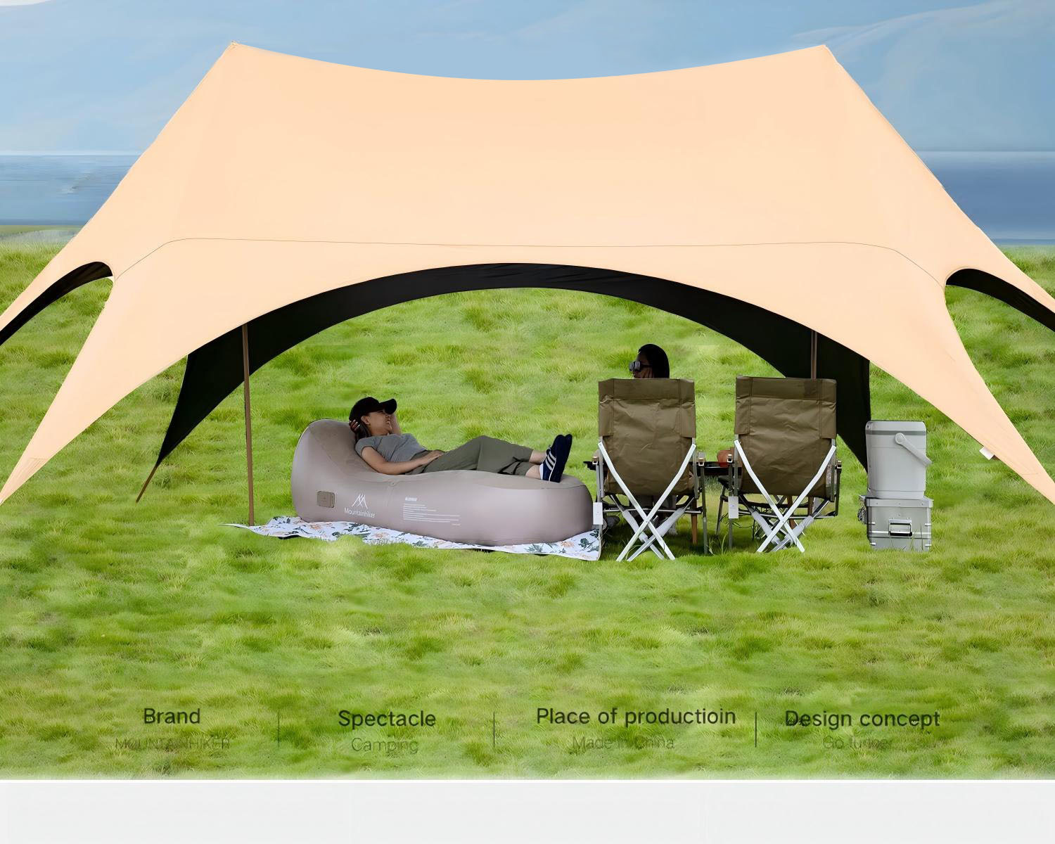 Outdoor Primitive Camping Tarp Tent Double-Peak Tarp Camping Sun Protection Rainproof Black Glue Windless Rope Sunshade Canopy