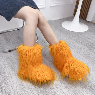 Cross-Border Autumn and Winter Women's Outdoor Warm Boots, Beach Wool Mid-Calf Fur Integrated Snow Boots, Casual Versatile Women's Boots