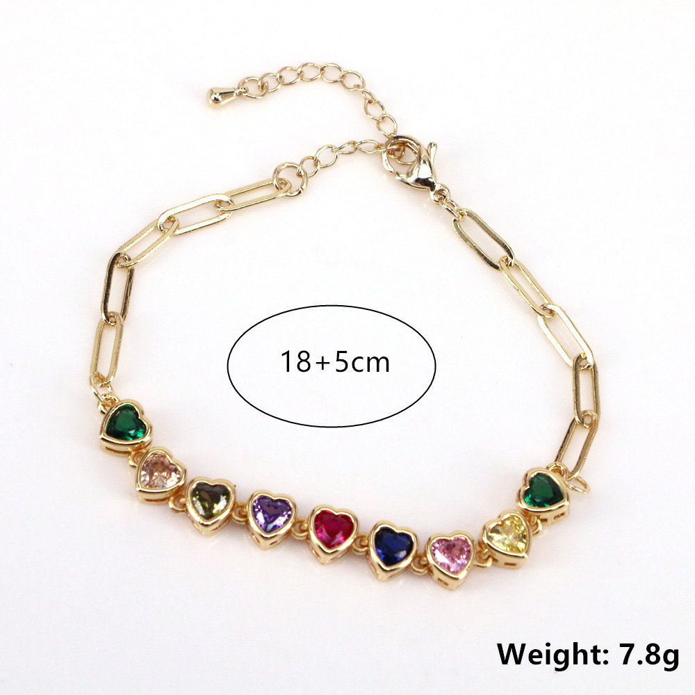 Fashion Heart Shape Copper Bracelets Gold Plated Artificial Gemstones Zircon Copper Bracelets