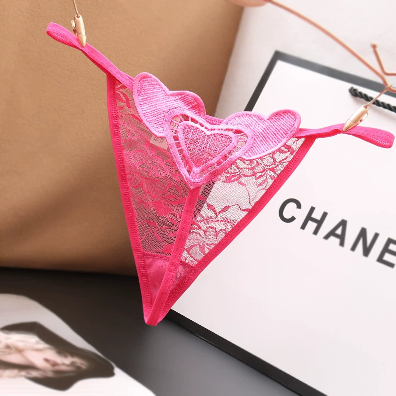 Transparent Lace Thong Panties for Women, Ultra-Thin Heart Cutout, One Size