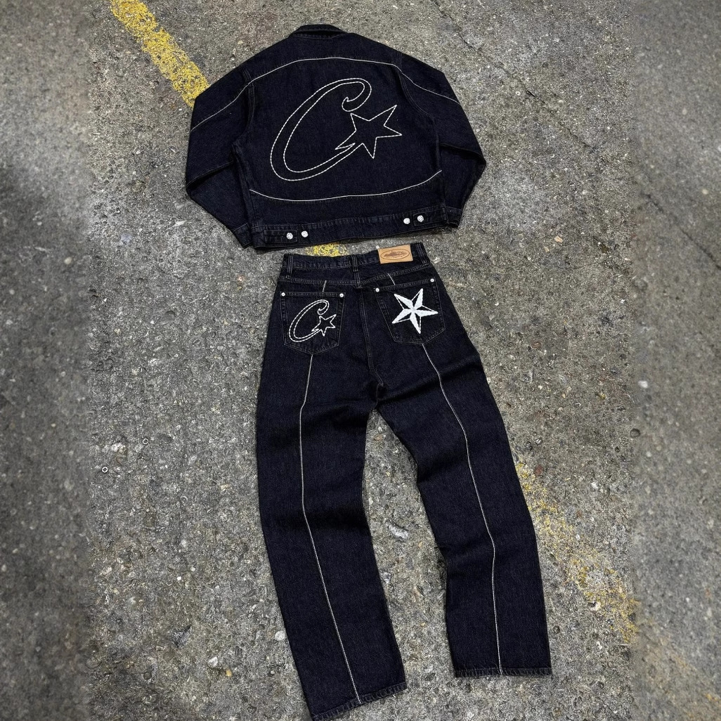 Cross-Border European and American Corteiz Alcatraz Jeans New Star Embroider American High Street Casual Pants Trendy