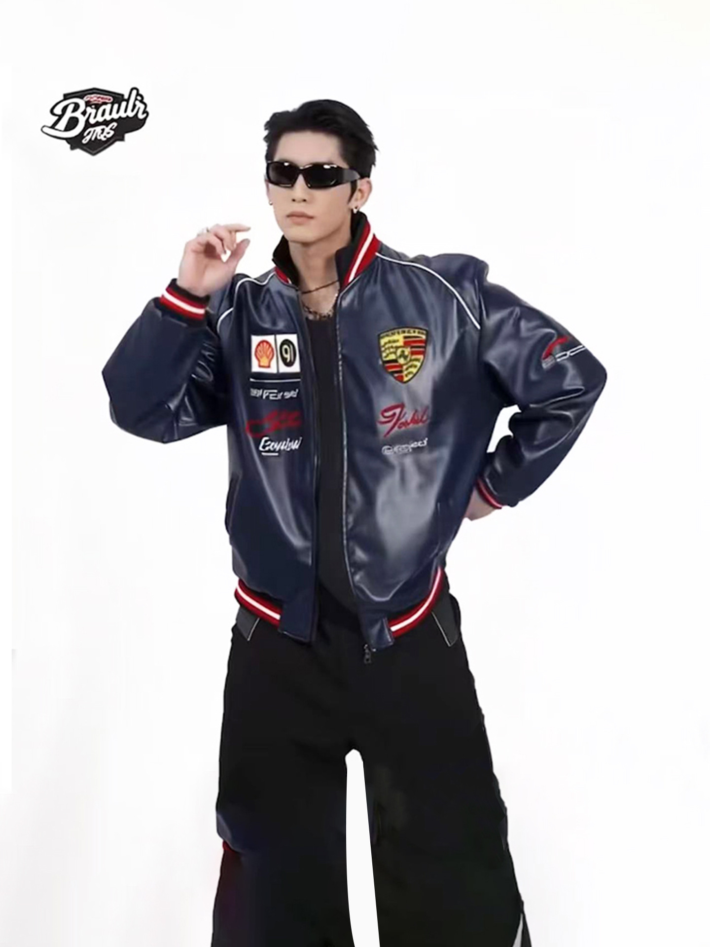 Men's Leather Jacket F1 Motorcycle Jacket Embroidered Racing Jacket Pu Leather Jacket Spring & Fall New Trendyy Plus Size Top