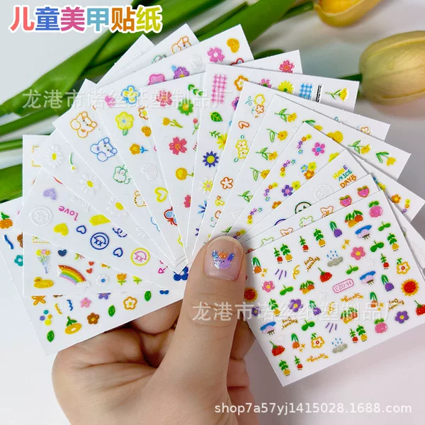 New Nail Art Stickers Bear Cute Smiley Love Nail Stickers Decorative Decals Glitter Cute Bonus Stickers