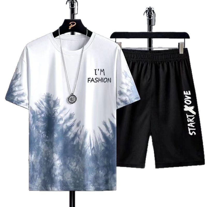 Camiseta de manga corta 2025 verano nueva versión coreana de la tendencia de la moda delgada degradada salpicaduras de tinta fina ropa superior para hombres