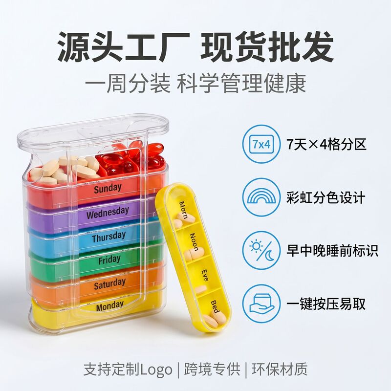 7-Day, 28-Compartment Pull-Out Detachable Pill Box, Portable Mini Medicine Storage and Dispensing Box, Transparent Colorful Pill Box 7-Day, 28-Compartment Pull-Out Detachable Pill Box, Portable Mini Medicine Storage and Dispensing Box, Transparent Colorful Pill Box