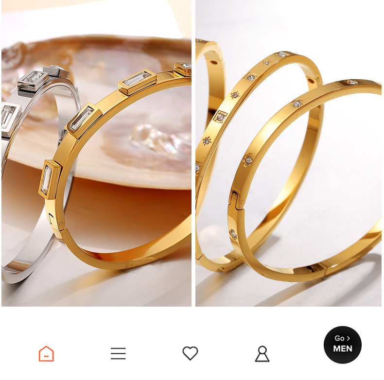 Real Gold Plated Plating Material PVD Coated Real Gold Plated Geometric Titanium Steel Casual Elegant Simple Style Waterproof Non Tarnish Titanium Steel Bangle