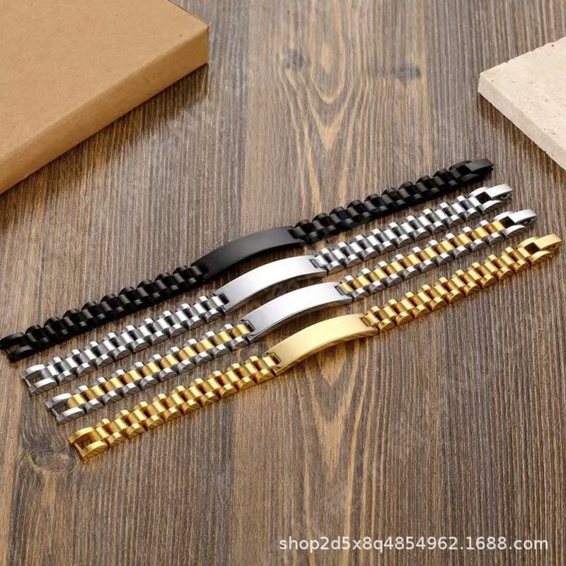 Cross-border European and American personality men's watch chain stainless steel engraved adjustable watch chain accessories