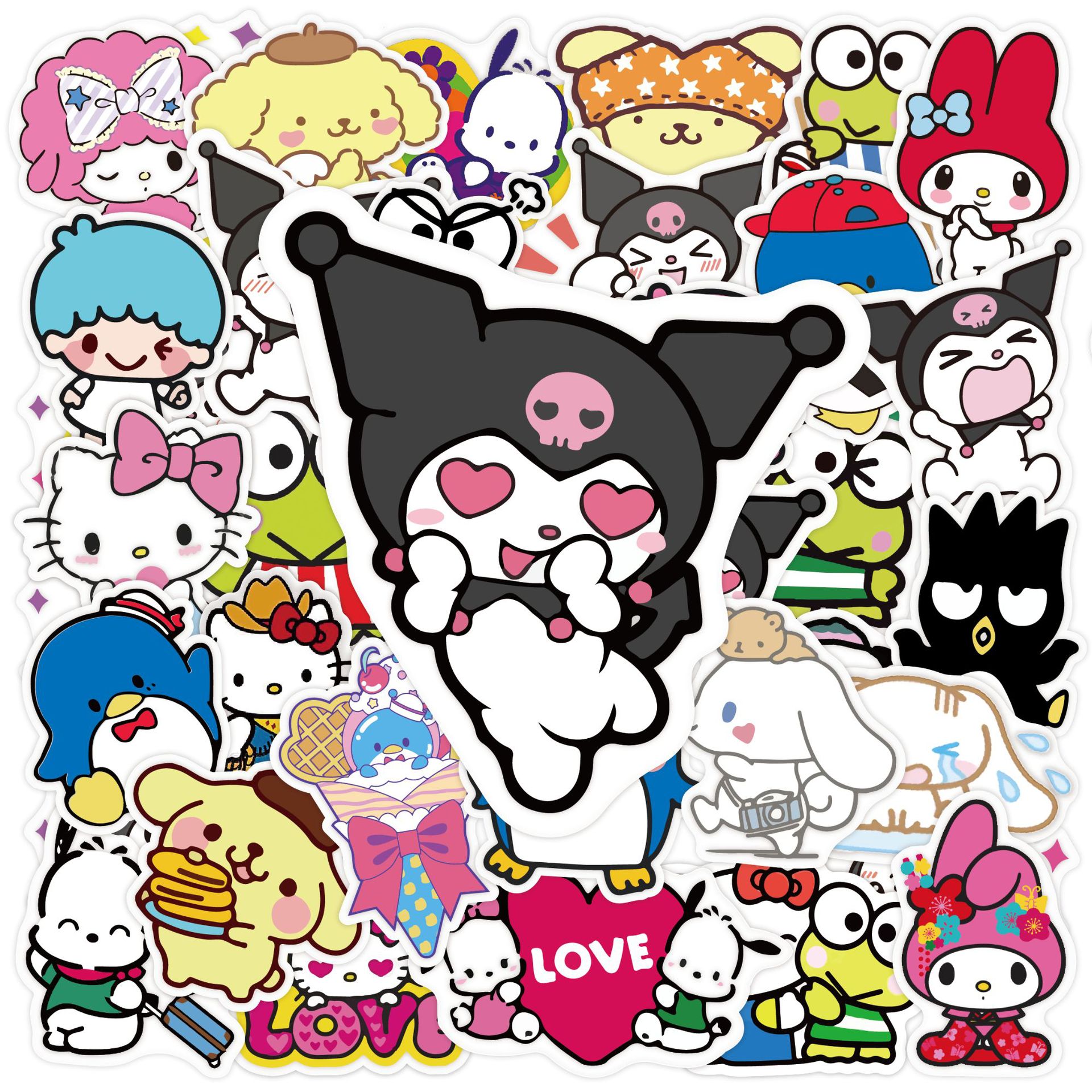 50 pegatinas de dibujos animados de Sanrio PVC adhesivo impermeable pegatinas lindo DIY mano cuenta pegatinas niños pegatinas