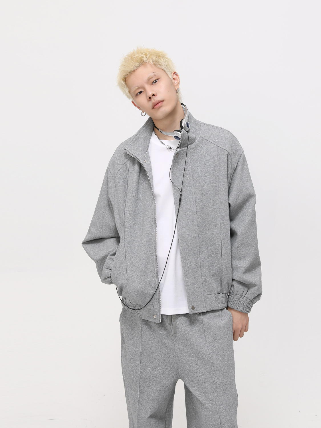 MTLCLOTHES Hombres| Casual coreano corto chaqueta de cuello limpio conjunto de transporte simple diario