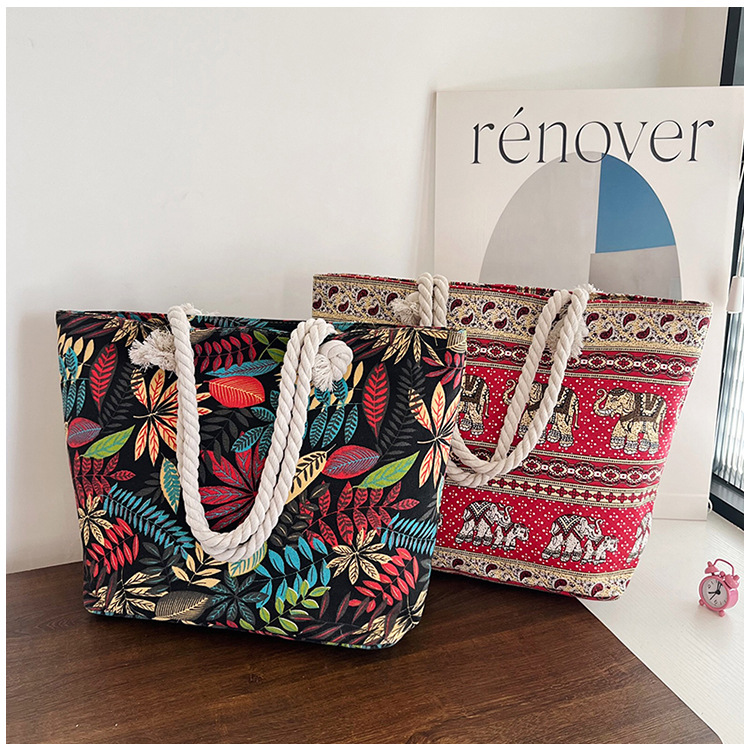 Women's Medium Canvas Geometric Stripe Streetwear Sewing Thread Square Zipper Tote Bag display picture 37