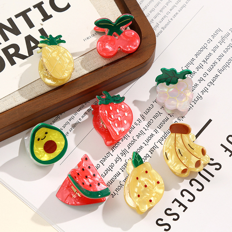 cross-border new arrival strawberry cherry fruit jewelry hairpin sweet girl half tie ponytail grip mini small sized hair accessories
