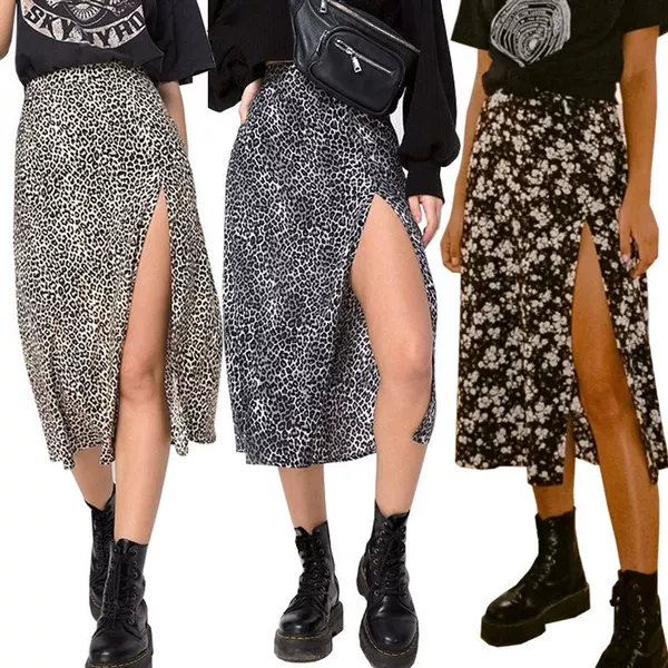 Amazon 2026 European and American Women's Clothing Leopard Print Long Skirt High-Waisted Slit Hip-Hugging Skirt Mid-Length A-Line Skirt