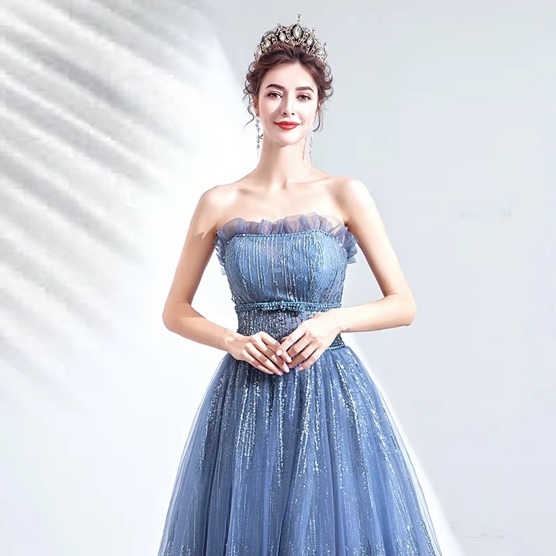 Vestido de noche azul para banquetes y actuaciones escénicas, nuevo modelo 2026, actuación individual, fiesta de mondanzas, examen artístico, elegante vestido de princesa.