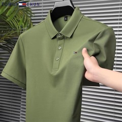 アメリカトミー正規品半袖メンズポロシャツ純色ビジネスカジュアル半袖tシャツ2025夏新作上着