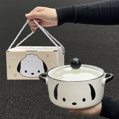 韓国式のパチャ犬の陶磁器の泡の碗は蓋の学生の寮の双耳のインスタントラーメンの碗を持って男の子と女の子の誕生日のプレゼントをあげます。
