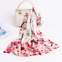 新款中国民族风手工卷边长巾高档素绉缎真丝丝巾围巾跨境现货批发