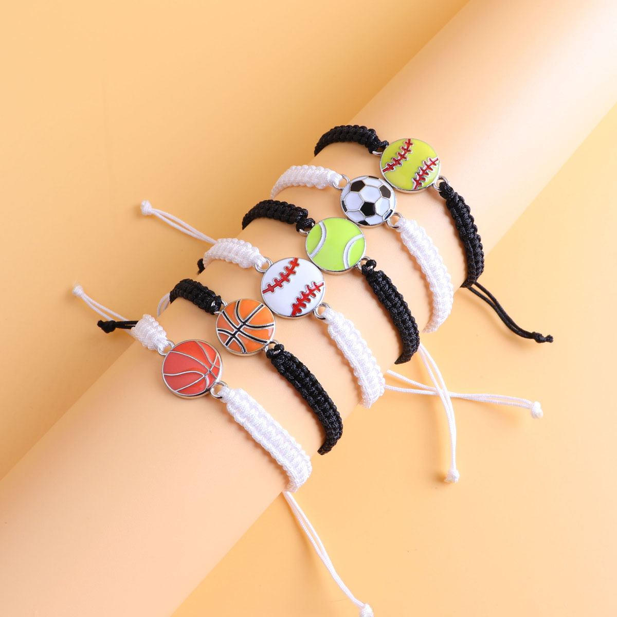 Hand-Woven Sports Bracelet, Personalized Alloy with Football and Basketball Bracelet, Adjustable Bracelet, Volleyball and Baseball