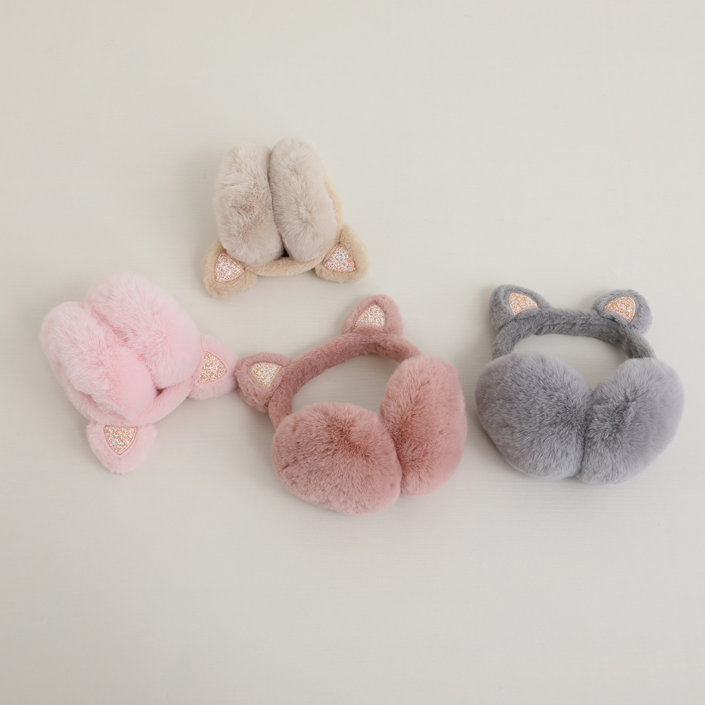 Unisex Children's earmuffs winter warm with pile rabbit thickening protection can fold girls ear muffs_voghion.com