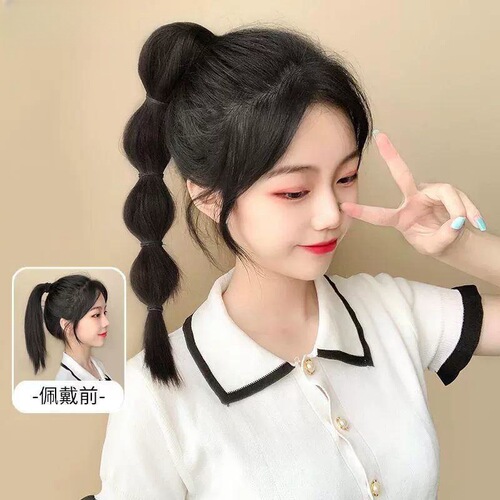 Wig female lantern braid grab clip high ponytail artificial hair Internet celebrity bubble braid natural braided Chinese twist braid ponytail
