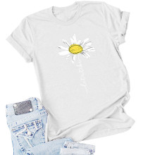 LET IT BE DAISY字母休闲短袖亚马逊爆款欧美女装上衣圆领宽松T恤