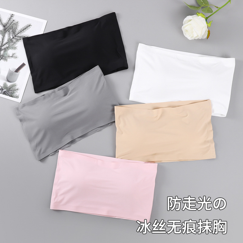 One-word girth ice silk seamless tube chest with anti-light strap chest pad underwear women's solid color strapless wrap chest manufacturers One-word girth ice silk seamless tube chest with anti-light strap chest pad underwear women's solid color strapless wrap chest manufacturers